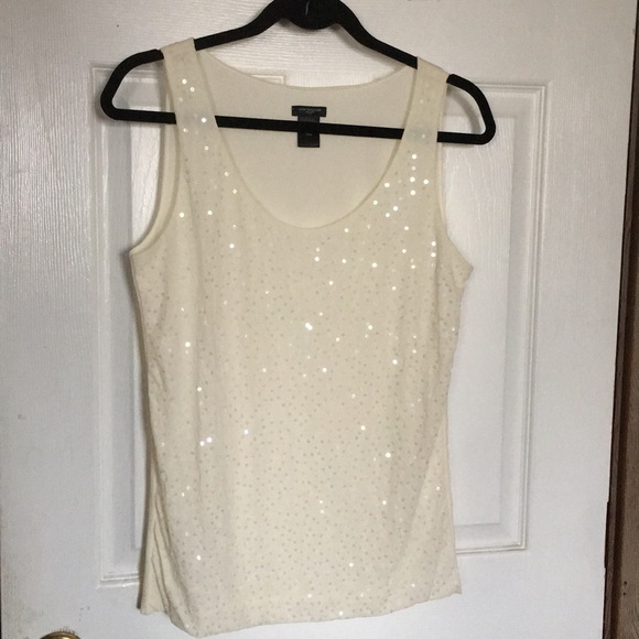 Ann Taylor Ecru Iridescent Sequined Sleeveless Top - Picture 3 of 8